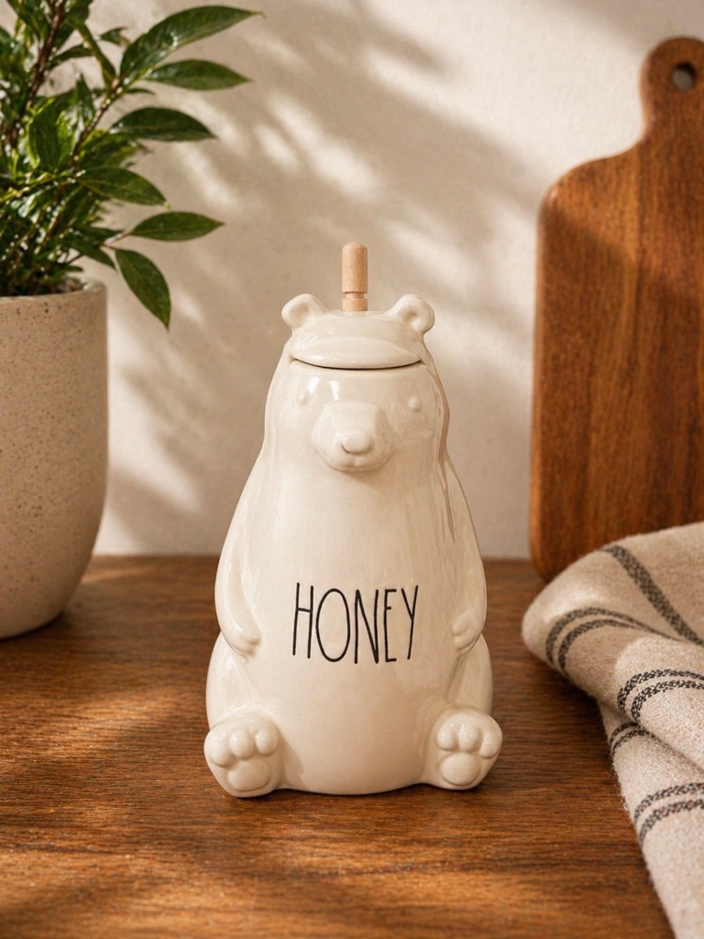 Rae Dunn Ceramic Bear Honey Jar - Cream